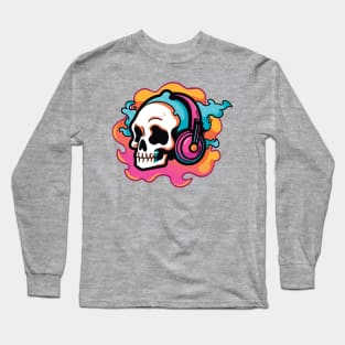 Music in My Bones. Colorful Skull Wearing Headphones. Creepin it real Long Sleeve T-Shirt